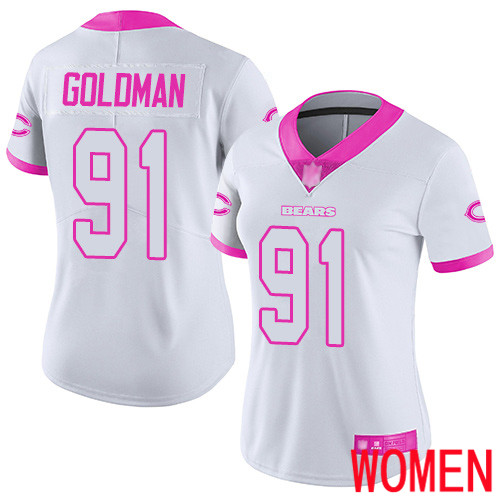 Chicago Bears Limited White Pink Women Eddie Goldman Jersey NFL Football #91 Rush Fashion->women nfl jersey->Women Jersey